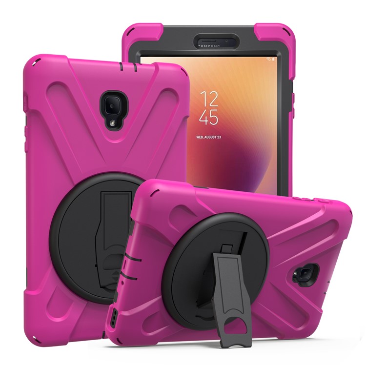 360 Degree Swivel Kickstand PC + Silicone Combo Casing with Hand Holder Strap for Samsung Galaxy Tab A 8.0 (2017) - Rose-1