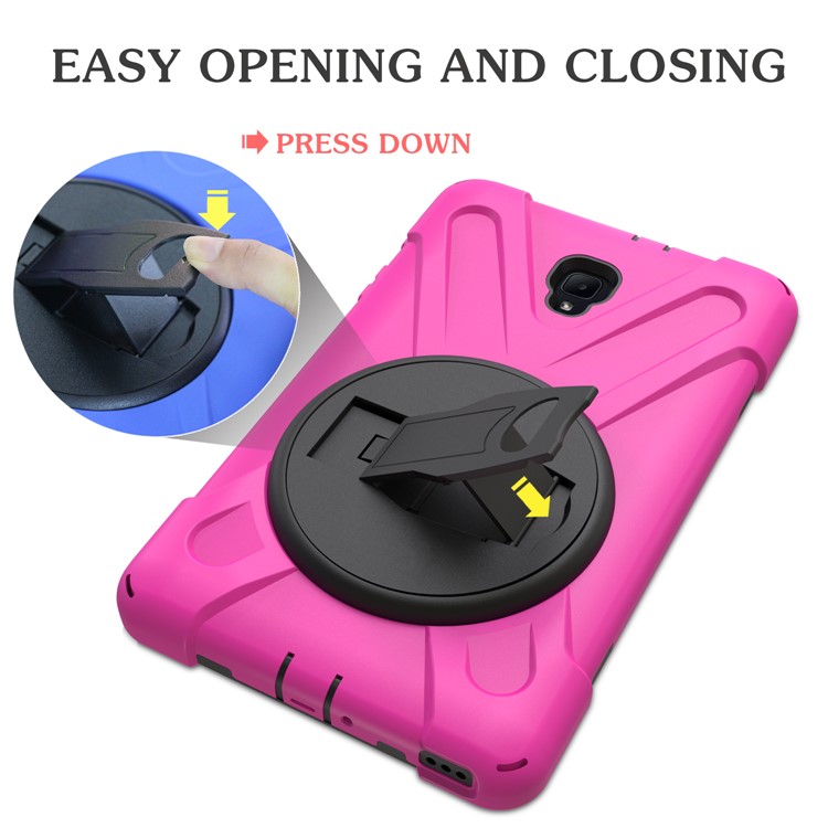 360 Degree Swivel Kickstand PC + Silicone Combo Casing with Hand Holder Strap for Samsung Galaxy Tab A 8.0 (2017) - Rose-13