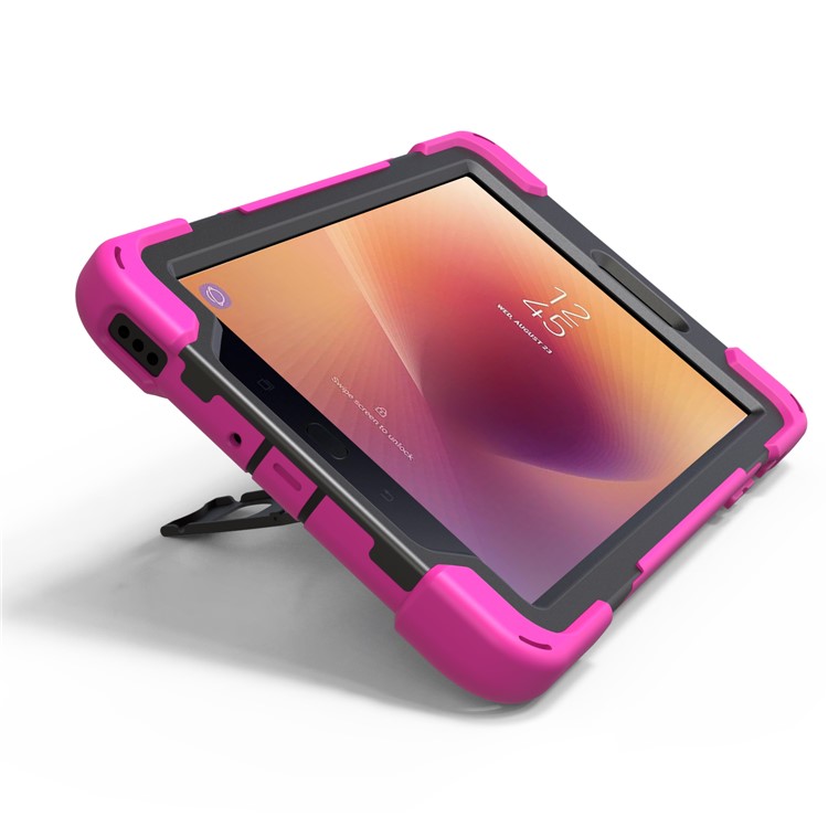 360 Degree Swivel Kickstand PC + Silicone Combo Casing with Hand Holder Strap for Samsung Galaxy Tab A 8.0 (2017) - Rose-14