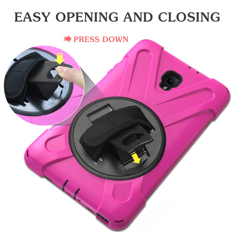 360 Degree Swivel Kickstand PC + Silicone Combo Casing with Hand Holder Strap for Samsung Galaxy Tab A 8.0 (2017) - Rose-19