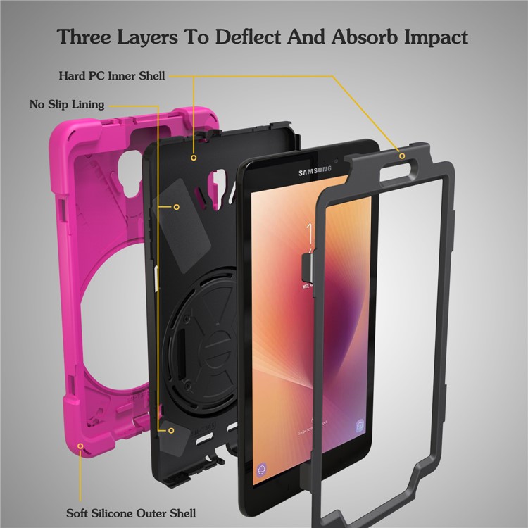 360 Degree Swivel Kickstand PC + Silicone Combo Casing with Hand Holder Strap for Samsung Galaxy Tab A 8.0 (2017) - Rose-7