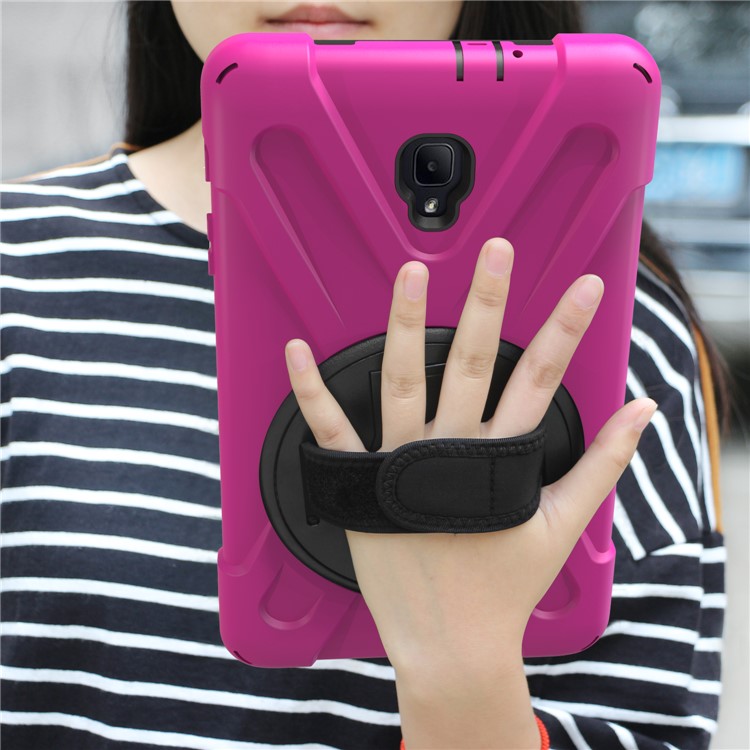 360 Degree Swivel Kickstand PC + Silicone Combo Casing with Hand Holder Strap for Samsung Galaxy Tab A 8.0 (2017) - Rose-9
