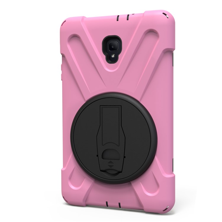 360 Degree Swivel Kickstand PC + Silicone Hybrid Case with Hand Holder Strap for Samsung Galaxy Tab A 8.0 (2017) - Pink-10