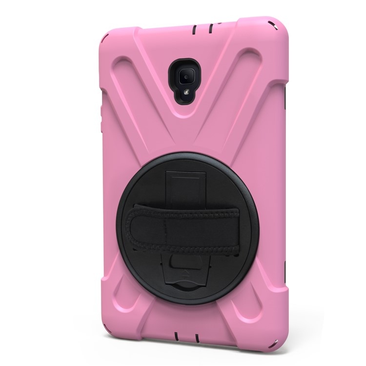 360 Degree Swivel Kickstand PC + Silicone Hybrid Case with Hand Holder Strap for Samsung Galaxy Tab A 8.0 (2017) - Pink-11