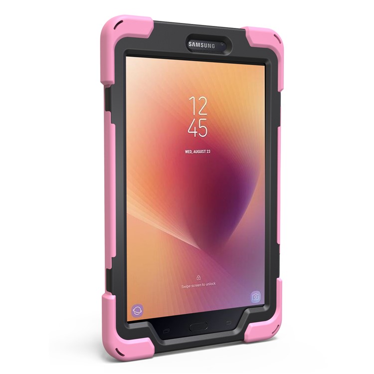 360 Degree Swivel Kickstand PC + Silicone Hybrid Case with Hand Holder Strap for Samsung Galaxy Tab A 8.0 (2017) - Pink-12