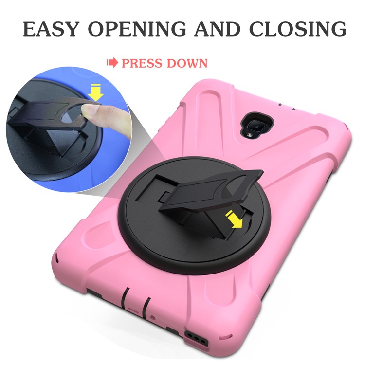360 Degree Swivel Kickstand PC + Silicone Hybrid Case with Hand Holder Strap for Samsung Galaxy Tab A 8.0 (2017) - Pink-13