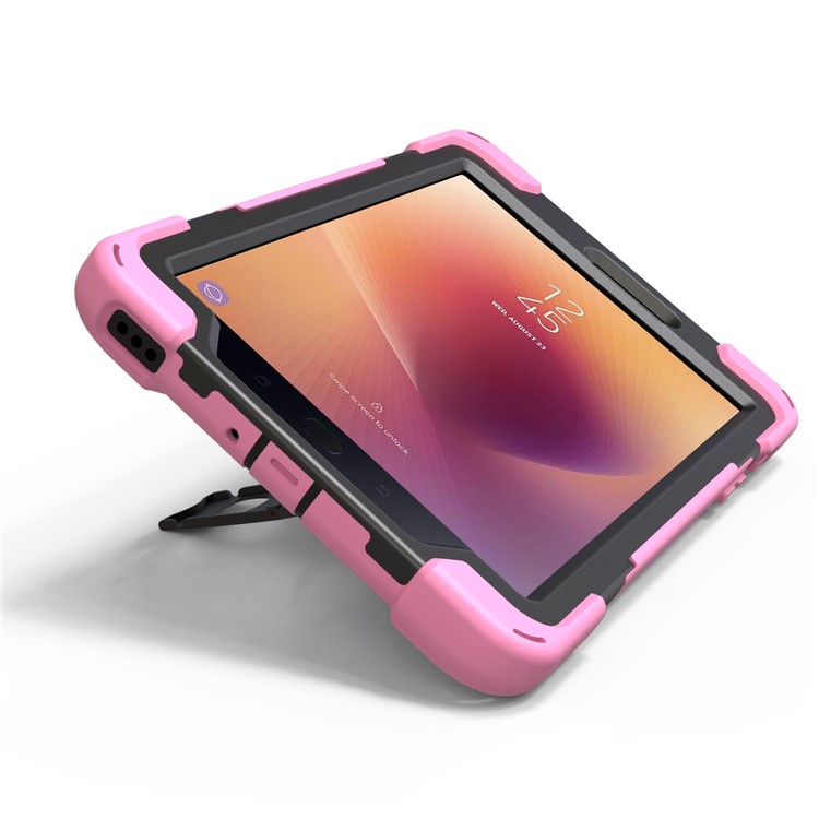 360 Degree Swivel Kickstand PC + Silicone Hybrid Case with Hand Holder Strap for Samsung Galaxy Tab A 8.0 (2017) - Pink-14