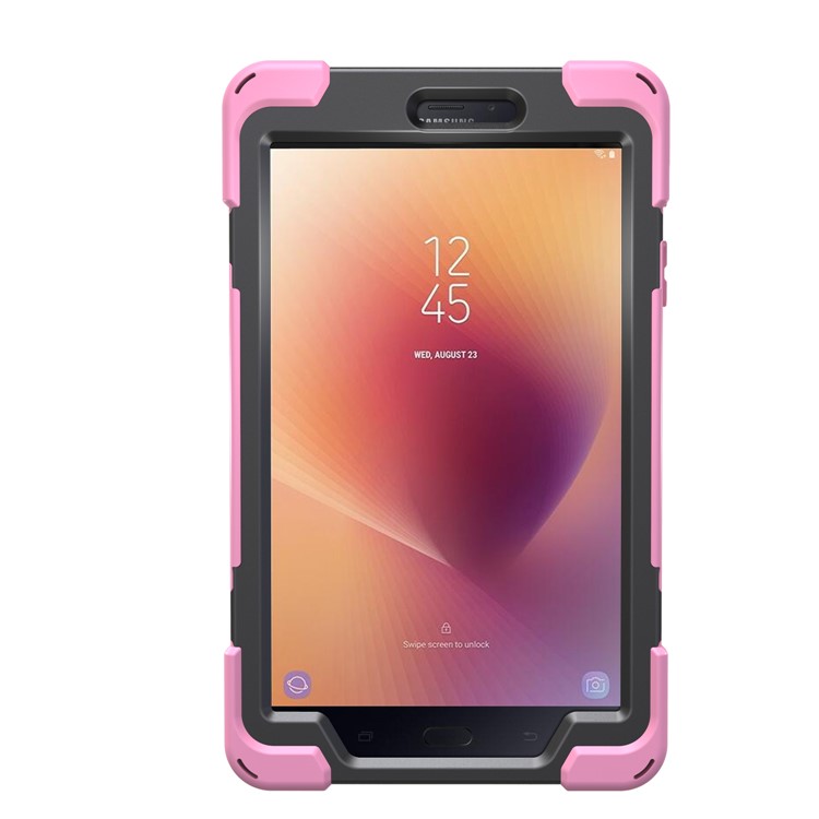 360 Degree Swivel Kickstand PC + Silicone Hybrid Case with Hand Holder Strap for Samsung Galaxy Tab A 8.0 (2017) - Pink-17