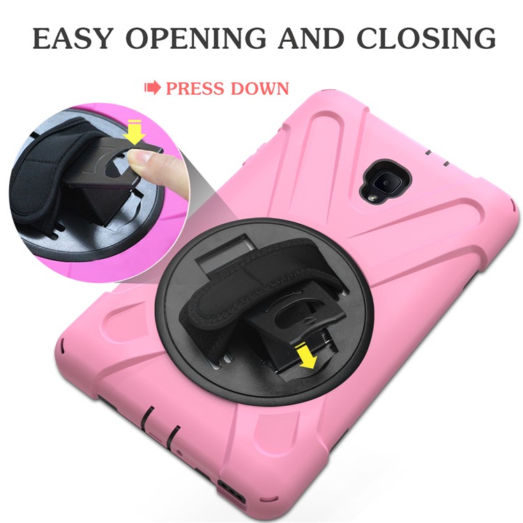 360 Degree Swivel Kickstand PC + Silicone Hybrid Case with Hand Holder Strap for Samsung Galaxy Tab A 8.0 (2017) - Pink-19