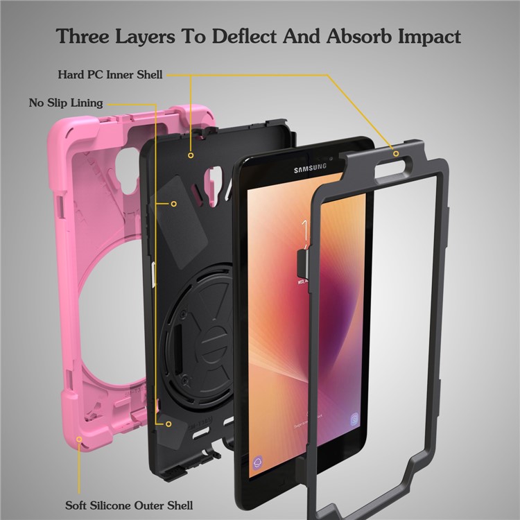 360 Degree Swivel Kickstand PC + Silicone Hybrid Case with Hand Holder Strap for Samsung Galaxy Tab A 8.0 (2017) - Pink-7
