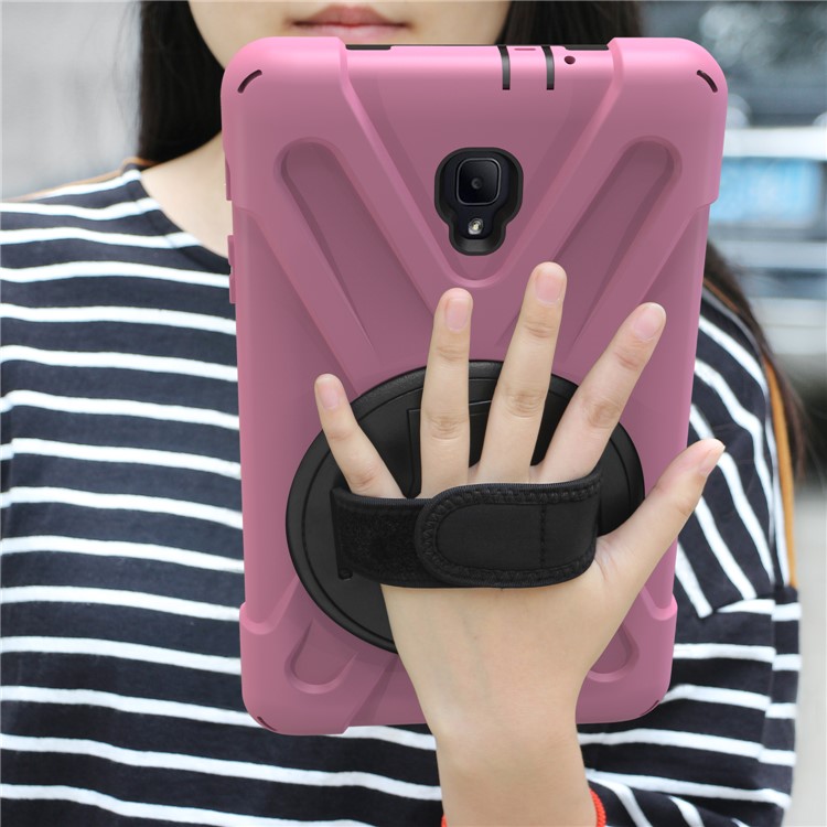 360 Degree Swivel Kickstand PC + Silicone Hybrid Case with Hand Holder Strap for Samsung Galaxy Tab A 8.0 (2017) - Pink-9