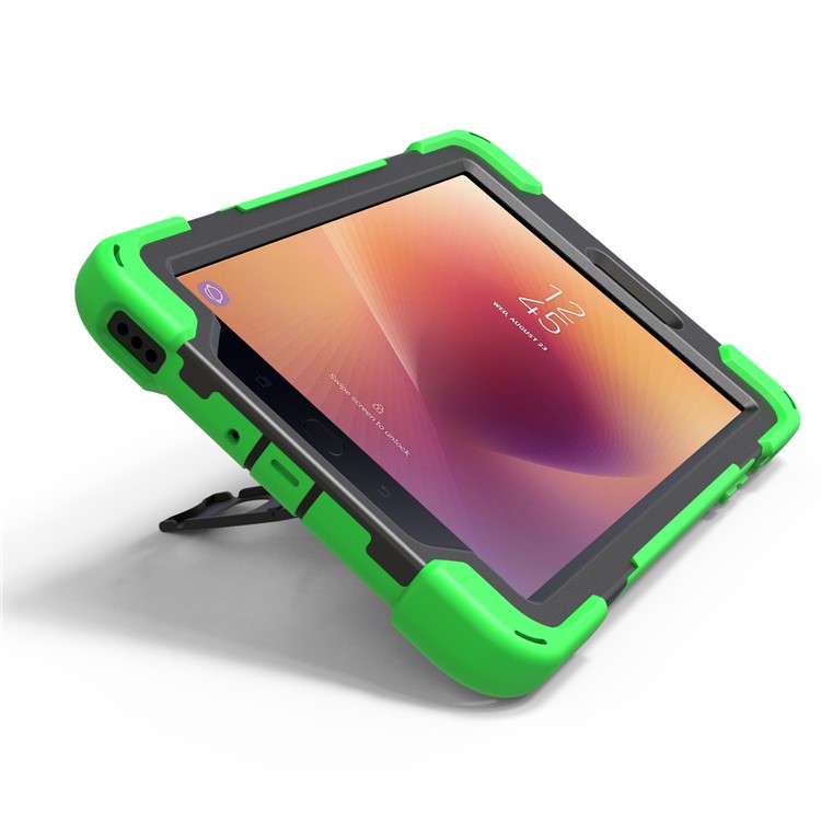 360 Degree Swivel Kickstand PC + Silicone Combo Protective Case with Hand Holder Strap for Samsung Galaxy Tab A 8.0 (2017) - Light Green-14