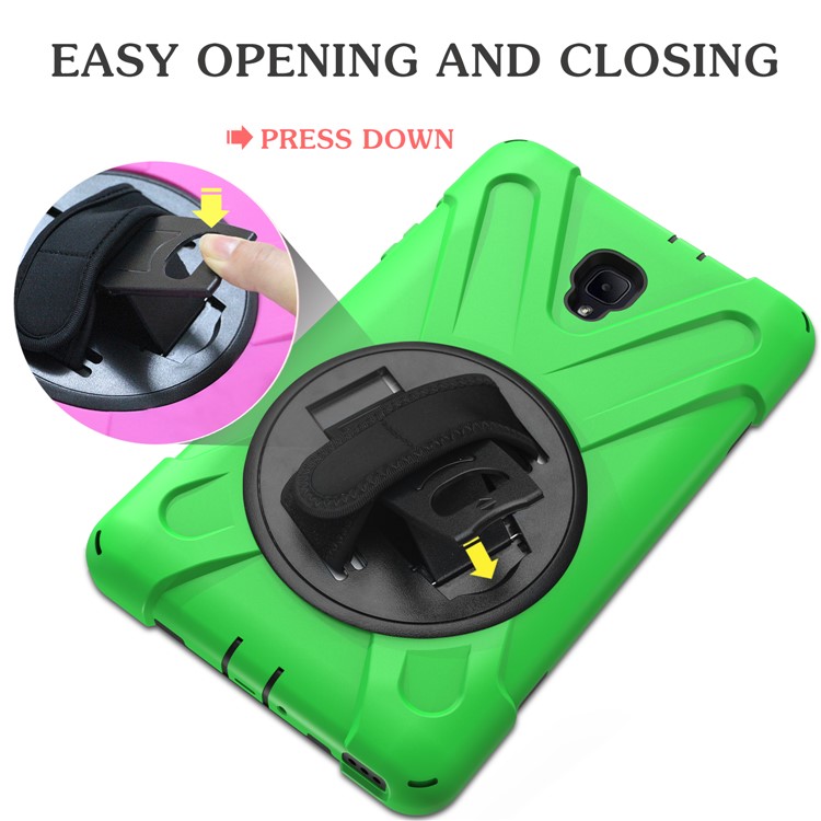 360 Degree Swivel Kickstand PC + Silicone Combo Protective Case with Hand Holder Strap for Samsung Galaxy Tab A 8.0 (2017) - Light Green-19