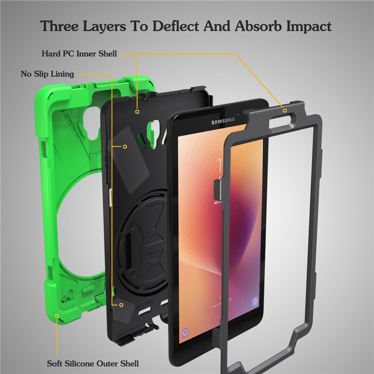 360 Degree Swivel Kickstand PC + Silicone Combo Protective Case with Hand Holder Strap for Samsung Galaxy Tab A 8.0 (2017) - Light Green-7