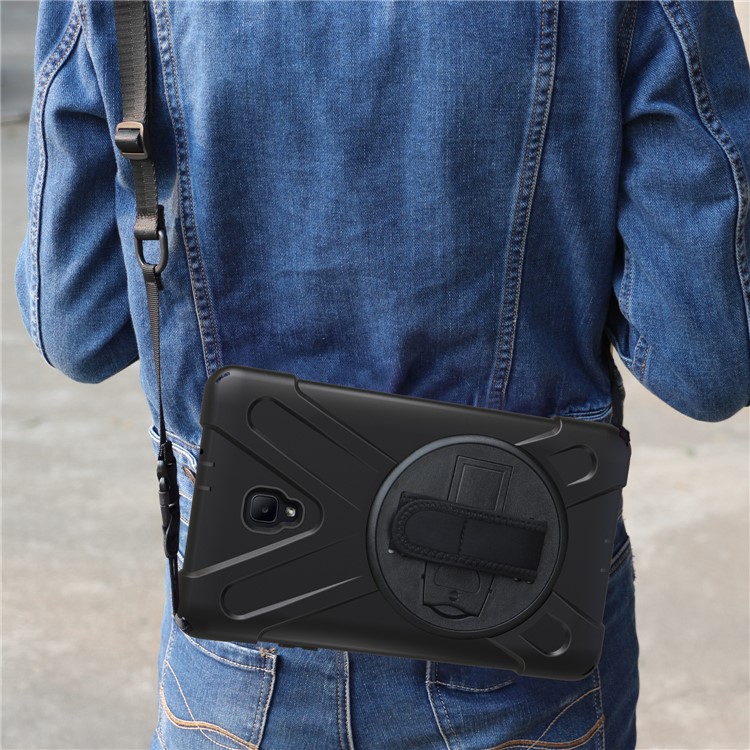 X-Shape PC + TPU Rotary Kickstand Case with Handstrap + Shoulder Strap for Samsung Galaxy Tab A 8.0 (2017) T380 T385 - Black-18
