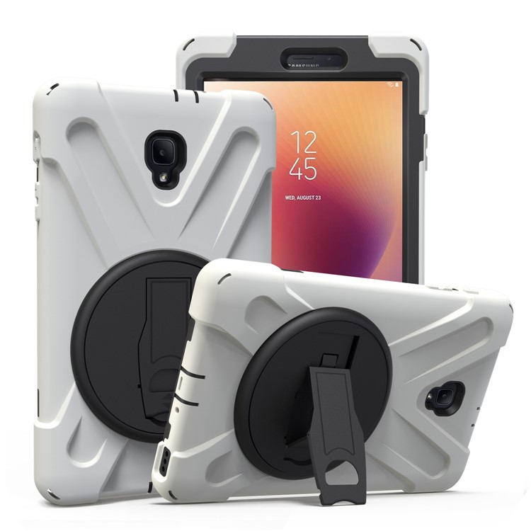 X-Shape PC + TPU Rotary Kickstand Cover with Handstrap + Shoulder Strap for Samsung Galaxy Tab A 8.0 (2017) T380 T385 - White-1