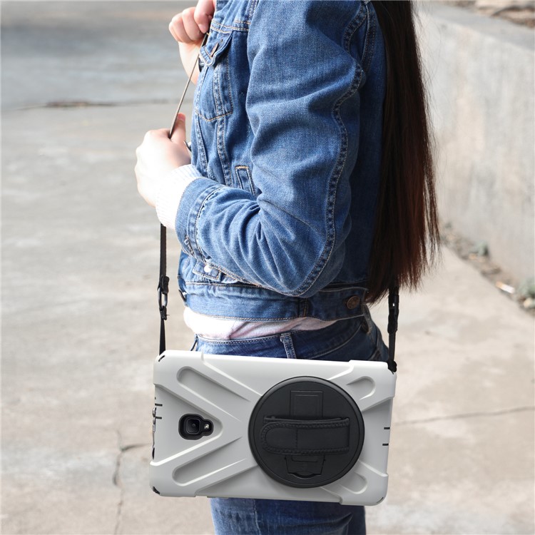 X-Shape PC + TPU Rotary Kickstand Cover with Handstrap + Shoulder Strap for Samsung Galaxy Tab A 8.0 (2017) T380 T385 - White-21
