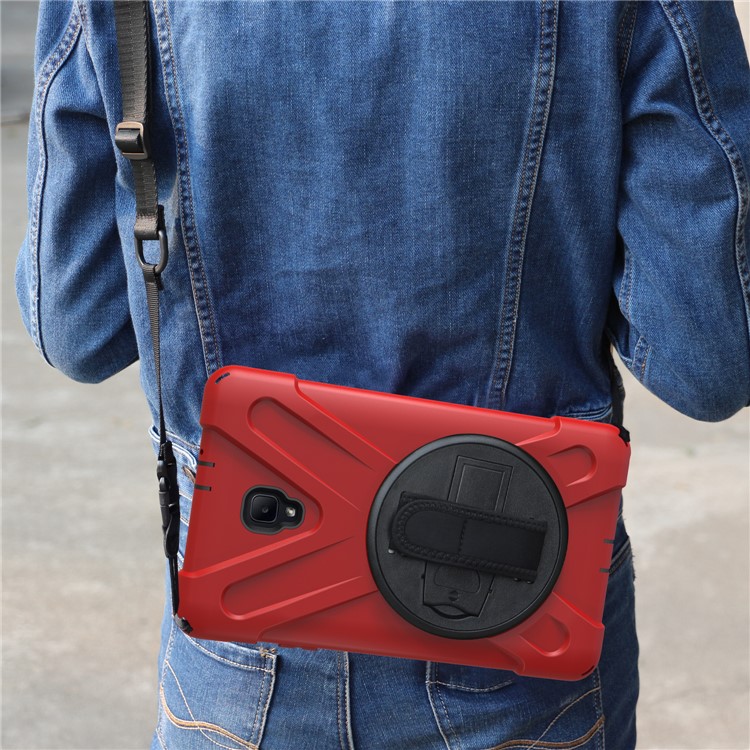 X-Shape Rotary Kickstand PC + TPU Combo Shell for Samsung Galaxy Tab A 8.0 (2017) T380 T385 with Handstrap + Shoulder Strap - Red-20