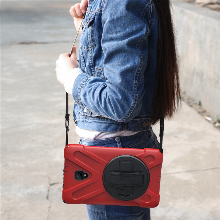 X-Shape Rotary Kickstand PC + TPU Combo Shell for Samsung Galaxy Tab A 8.0 (2017) T380 T385 with Handstrap + Shoulder Strap - Red-21