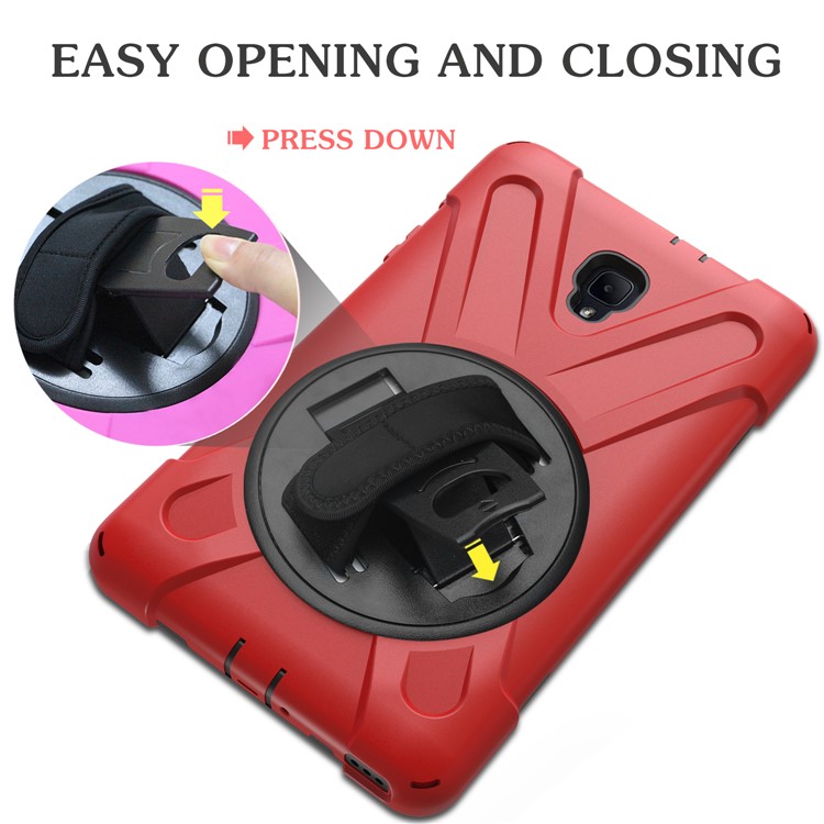 X-Shape Rotary Kickstand PC + TPU Combo Shell for Samsung Galaxy Tab A 8.0 (2017) T380 T385 with Handstrap + Shoulder Strap - Red-22