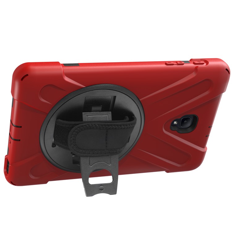 X-Shape Rotary Kickstand PC + TPU Combo Shell for Samsung Galaxy Tab A 8.0 (2017) T380 T385 with Handstrap + Shoulder Strap - Red-8