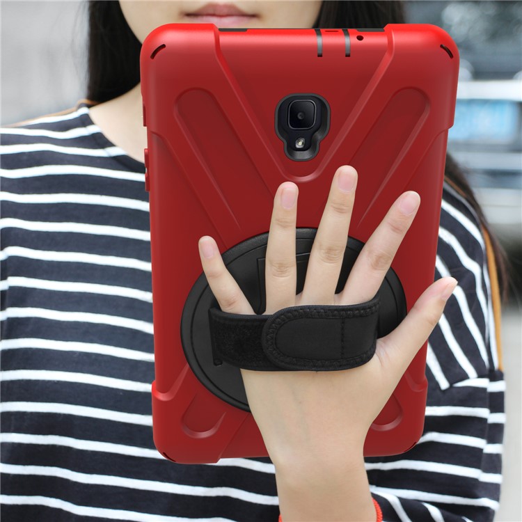 X-Shape Rotary Kickstand PC + TPU Combo Shell for Samsung Galaxy Tab A 8.0 (2017) T380 T385 with Handstrap + Shoulder Strap - Red-9
