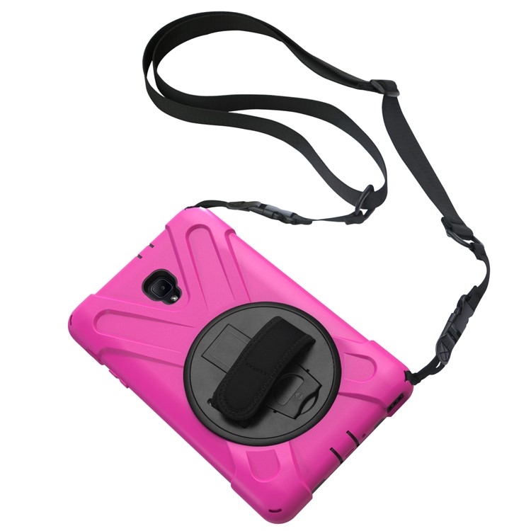 X-Shape PC + TPU Rotary Bracket Case with Handstrap + Shoulder Strap for Samsung Galaxy Tab A 8.0 (2017) T380 T385 - Rose-13