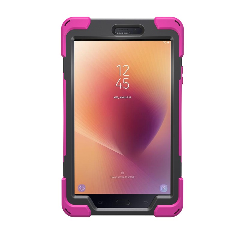 X-Shape PC + TPU Rotary Bracket Case with Handstrap + Shoulder Strap for Samsung Galaxy Tab A 8.0 (2017) T380 T385 - Rose-18