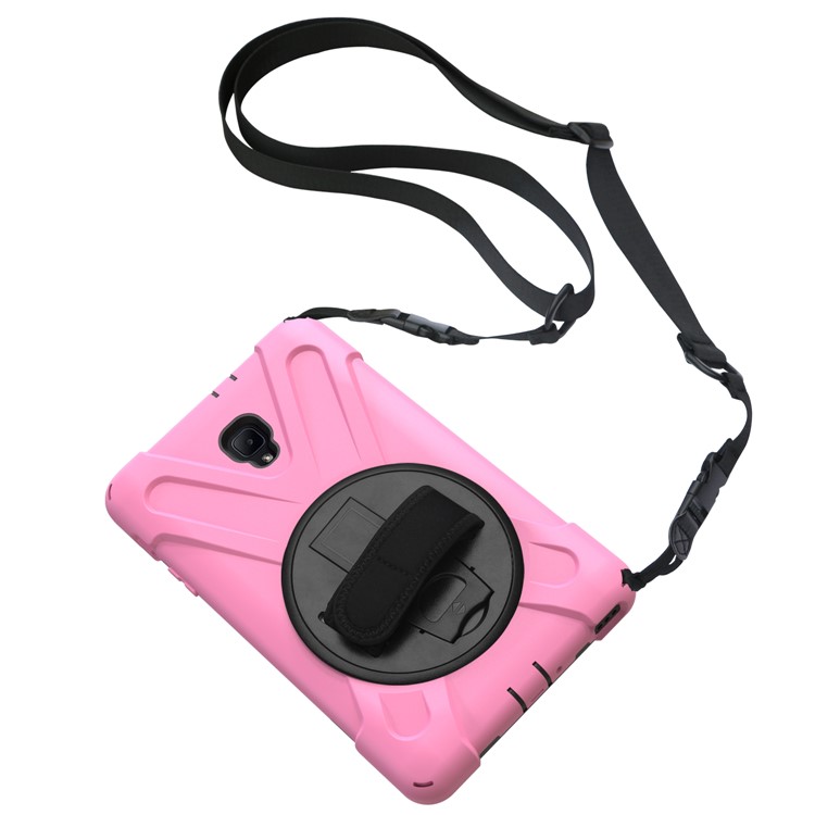 X-Shape PC + TPU Rotary Bracket Cover for Samsung Galaxy Tab A 8.0 (2017) T380 T385 with Handstrap + Shoulder Strap - Pink-13