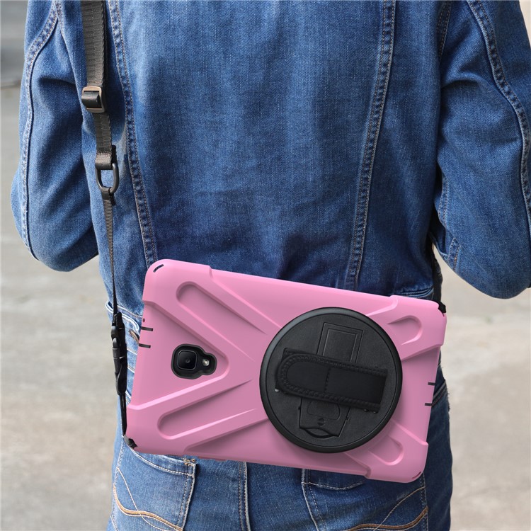 X-Shape PC + TPU Rotary Bracket Cover for Samsung Galaxy Tab A 8.0 (2017) T380 T385 with Handstrap + Shoulder Strap - Pink-20