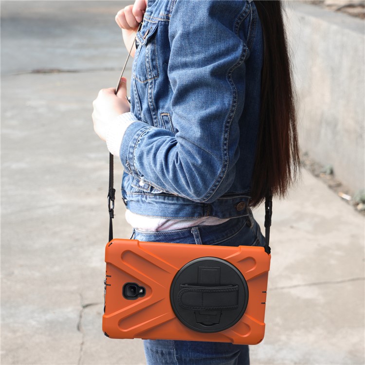 X-Shape PC + TPU Rotary Kickstand Tablet Case with Handstrap + Shoulder Strap for Samsung Galaxy Tab A 8.0 (2017) T380 T385 - Orange-21