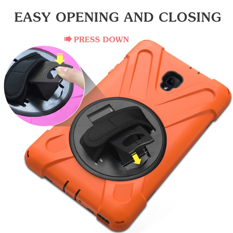 X-Shape PC + TPU Rotary Kickstand Tablet Case with Handstrap + Shoulder Strap for Samsung Galaxy Tab A 8.0 (2017) T380 T385 - Orange-22
