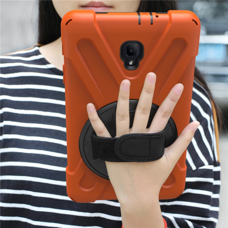 X-Shape PC + TPU Rotary Kickstand Tablet Case with Handstrap + Shoulder Strap for Samsung Galaxy Tab A 8.0 (2017) T380 T385 - Orange-9