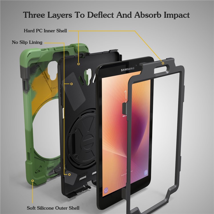 X-Shape PC + TPU Rotary Kickstand Tablet Shell with Handstrap + Shoulder Strap for Samsung Galaxy Tab A 8.0 (2017) T380 T385 - Camouflage-5