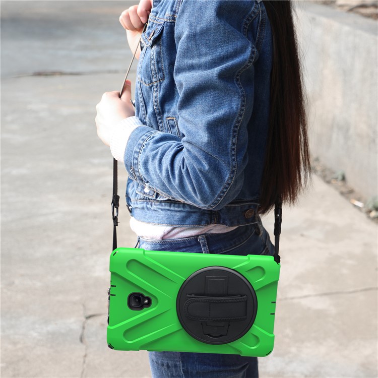 X-Shape PC + TPU Rotary Kickstand Protection Case for Samsung Galaxy Tab A 8.0 (2017) T380 T385 with Handstrap + Shoulder Strap - Green-21