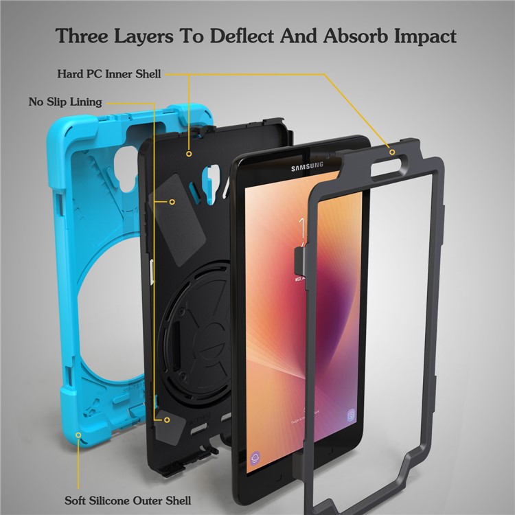 X-Shape PC + TPU Rotary Kickstand Protective Cover with Handstrap + Shoulder Strap for Samsung Galaxy Tab A 8.0 (2017) T380 T385 - Baby Blue-7