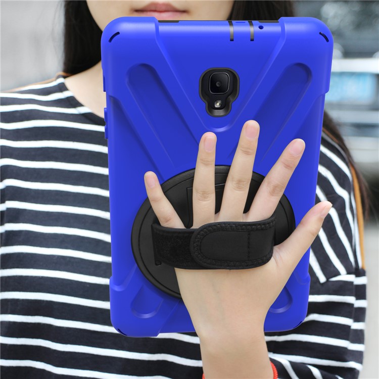 X-Shape Rotary Kickstand PC + TPU Hybrid Case for Samsung Galaxy Tab A 8.0 (2017) T380 T385 with Handstrap + Shoulder Strap - Dark Blue-10