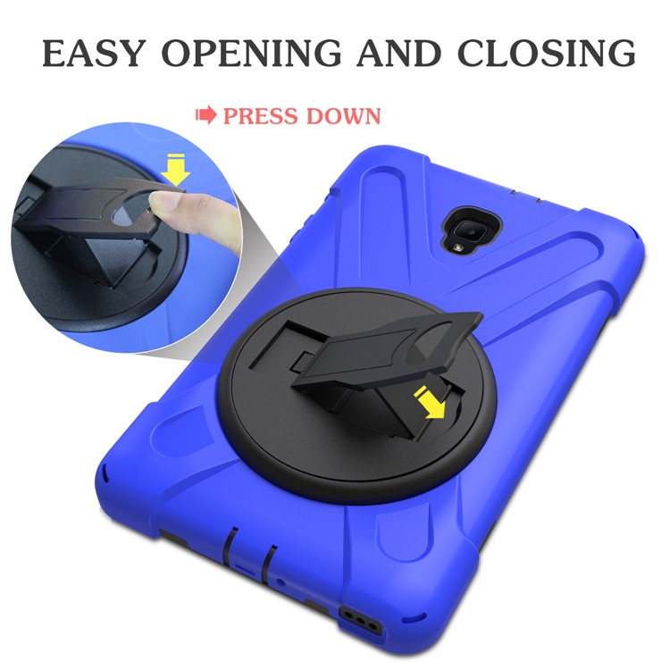 X-Shape Rotary Kickstand PC + TPU Hybrid Case for Samsung Galaxy Tab A 8.0 (2017) T380 T385 with Handstrap + Shoulder Strap - Dark Blue-15