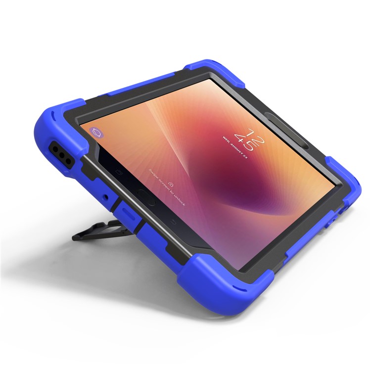 X-Shape Rotary Kickstand PC + TPU Hybrid Case for Samsung Galaxy Tab A 8.0 (2017) T380 T385 with Handstrap + Shoulder Strap - Dark Blue-16