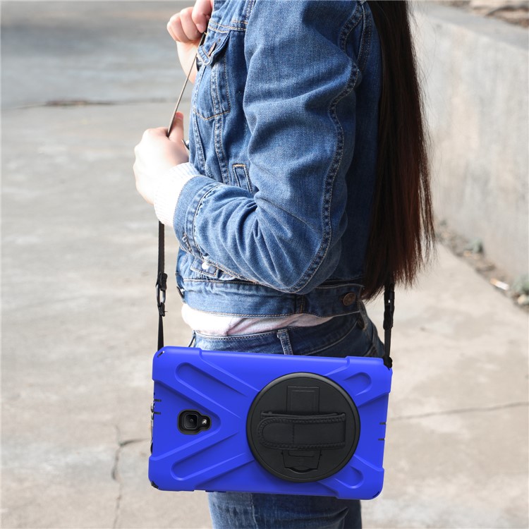 X-Shape Rotary Kickstand PC + TPU Hybrid Case for Samsung Galaxy Tab A 8.0 (2017) T380 T385 with Handstrap + Shoulder Strap - Dark Blue-21