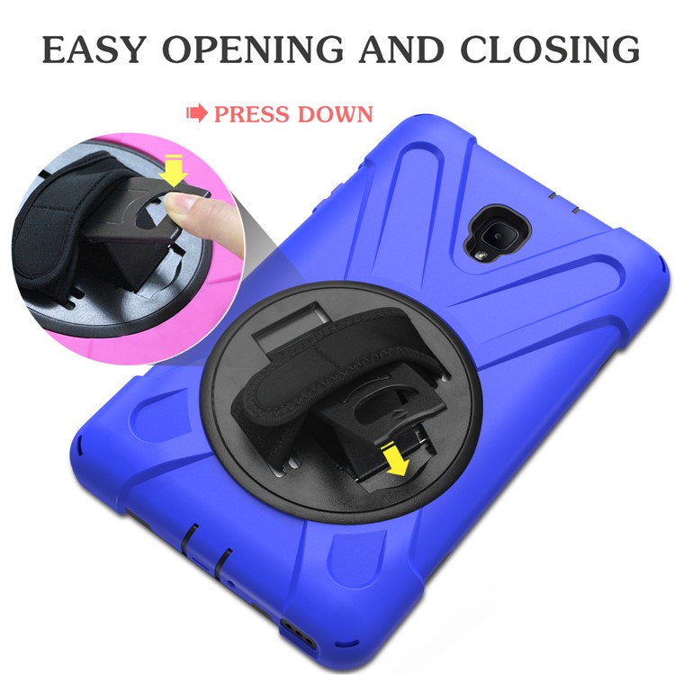 X-Shape Rotary Kickstand PC + TPU Hybrid Case for Samsung Galaxy Tab A 8.0 (2017) T380 T385 with Handstrap + Shoulder Strap - Dark Blue-22