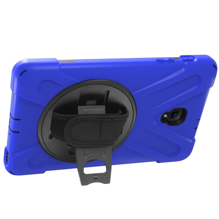 X-Shape Rotary Kickstand PC + TPU Hybrid Case for Samsung Galaxy Tab A 8.0 (2017) T380 T385 with Handstrap + Shoulder Strap - Dark Blue-8