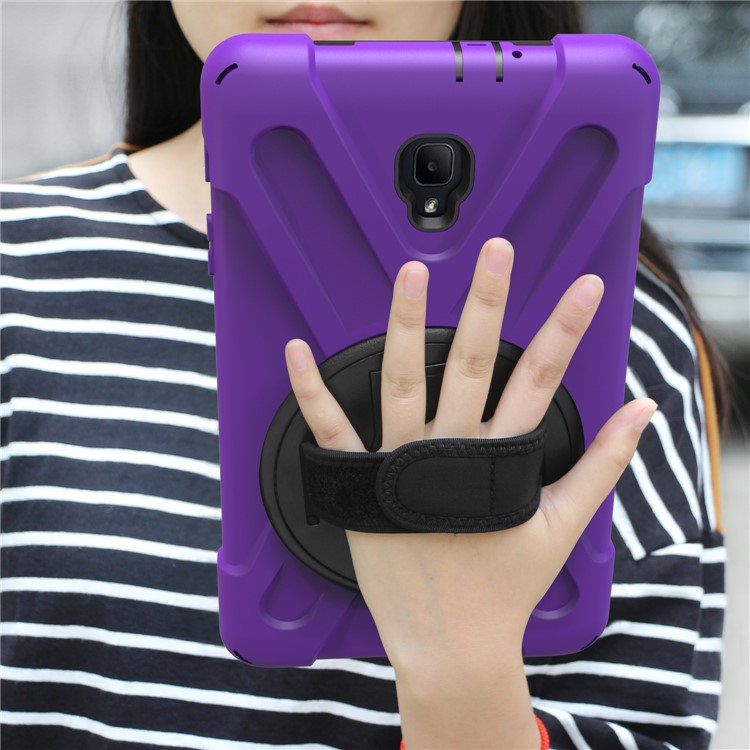 X-Shape Rotary Kickstand PC + TPU Hybrid Cover with Handstrap + Shoulder Strap for Samsung Galaxy Tab A 8.0 (2017) T380 T385 - Purple-10