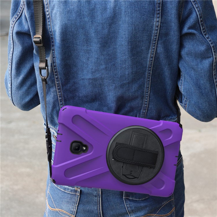 X-Shape Rotary Kickstand PC + TPU Hybrid Cover with Handstrap + Shoulder Strap for Samsung Galaxy Tab A 8.0 (2017) T380 T385 - Purple-20