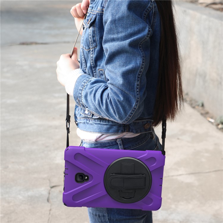 X-Shape Rotary Kickstand PC + TPU Hybrid Cover with Handstrap + Shoulder Strap for Samsung Galaxy Tab A 8.0 (2017) T380 T385 - Purple-21