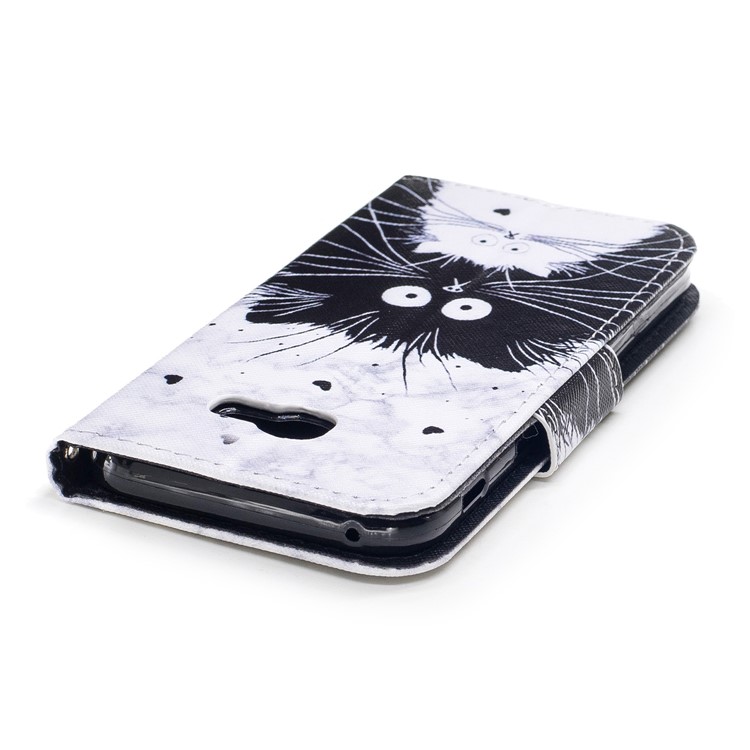 Pattern Printing Leather Wallet Case for Samsung Galaxy A3 (2017) - Black and White Cat-5