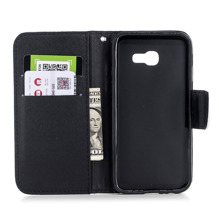 Pattern Printing Leather Wallet Case for Samsung Galaxy A3 (2017) - Black and White Cat-6