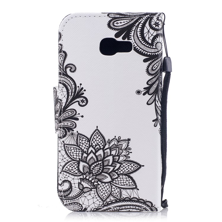 Pattern Printing Leather Wallet Cover for Samsung Galaxy A3 (2017) - Black Flowers-2