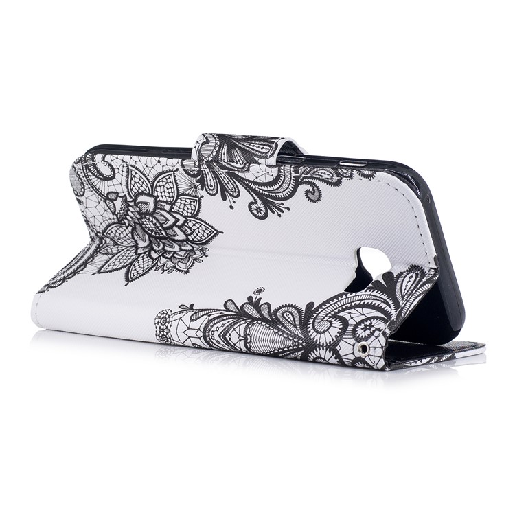 Pattern Printing Leather Wallet Cover for Samsung Galaxy A3 (2017) - Black Flowers-3