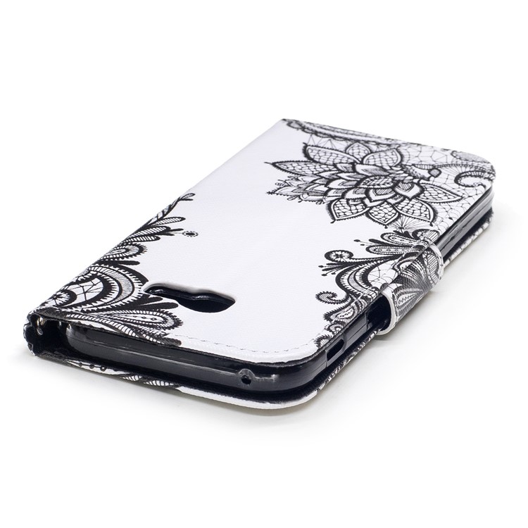Pattern Printing Leather Wallet Cover for Samsung Galaxy A3 (2017) - Black Flowers-5